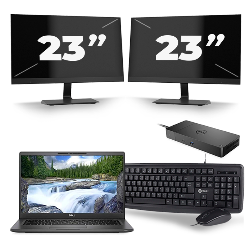 Dell Latitude 7400 - Intel Core i7-8e Generatie - 14 inch - 16GB RAM - 256GB SSD - Windows 11 + 2x 23 inch Monitor