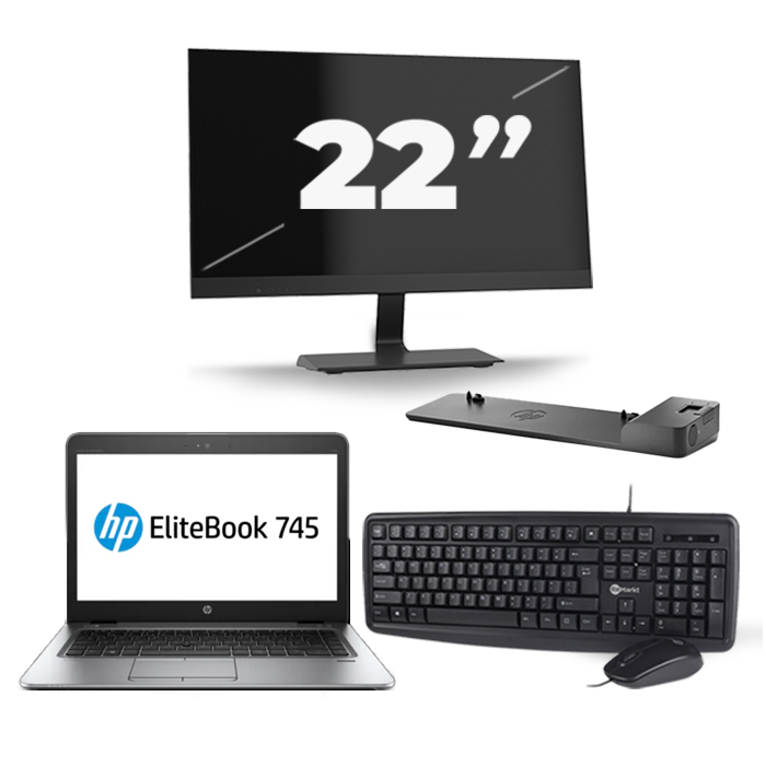 HP EliteBook 745 G4 - AMD PRO A10-8730B - 14 inch - 8GB RAM - 256GB SSD - Windows 11 + 1x 22 inch Monitor