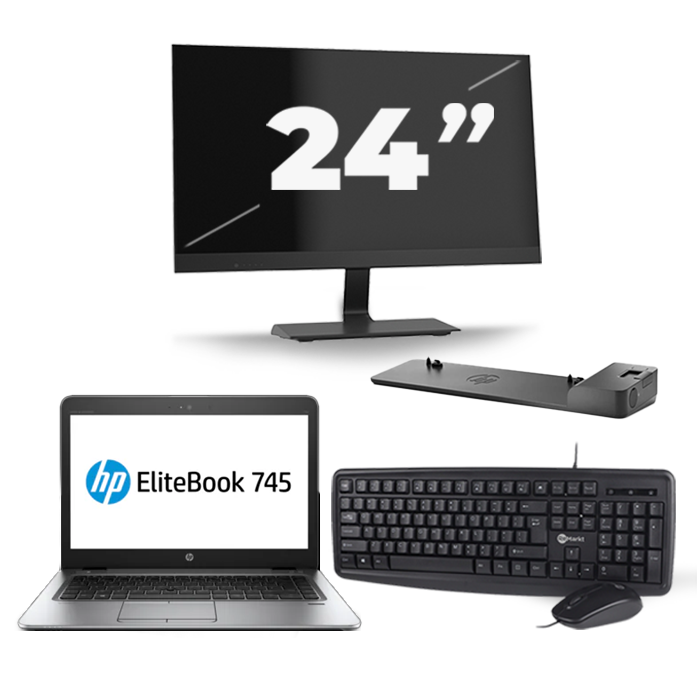 HP EliteBook 745 G4 - AMD PRO A10-8730B - 14 inch - 8GB RAM - 256GB SSD - Windows 11 + 1x 24 inch Monitor
