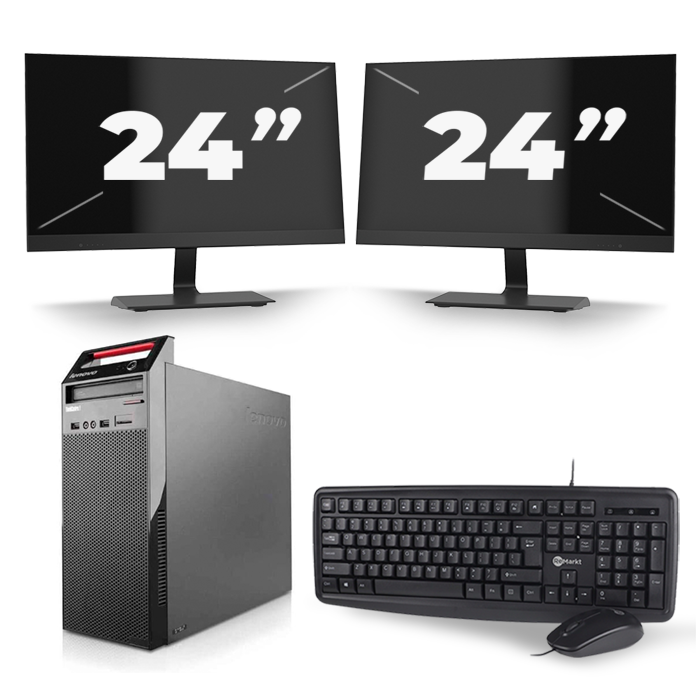 Lenovo ThinkCentre Edge 72 Tower - Intel Core i3-3e Generatie - 8GB RAM - 256GB SSD - Windows 10 + 2x 24 inch Monitor