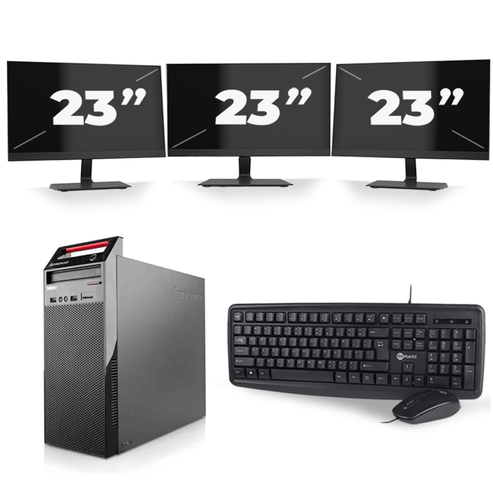 Lenovo ThinkCentre Edge 72 Tower - Intel Core i3-3e Generatie - 8GB RAM - 256GB SSD - Windows 10 + 3x 23 inch Monitor