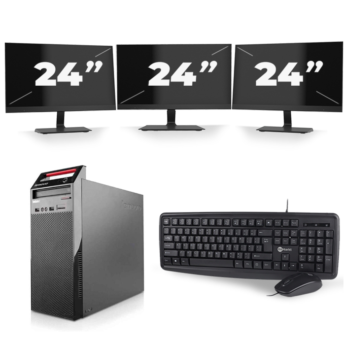 Lenovo ThinkCentre Edge 72 Tower - Intel Core i5-3e Generatie - 8GB RAM - 256GB SSD - Windows 10 + 3x 24 inch Monitor